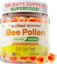 Bee Pollen אורגני 1000 מ"ג, w / Propolis, רויאל ג'ולי, סוכר חינם אבקת דבורים עשיר B-Vitamin, Antioxidants, Amino Acids, Bee Pollen תוסף אנרגיה, עור & Immune (1 Pack)
