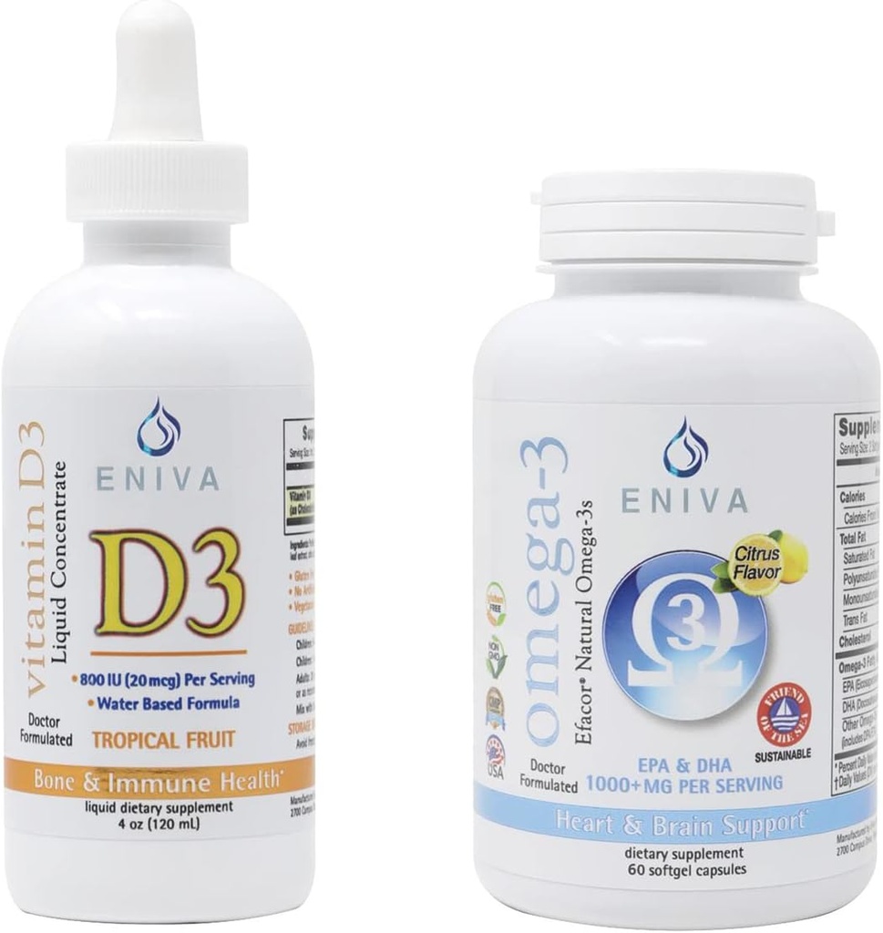 Eniva Omega 3 Premium Fish Oil High EPA/DHA e Liquid Vitamin D3 (120 mL) Doctor for Absorción rápida