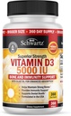 Vitamin D3 5000 IE (125 mcg) Natural Immune Support Supplement, Bone Strength, Healthy Muscle Function, med Olivolja för högsta absorption, Gluten Free & Non-GMO, 1 Year Supply, 360 Softgels