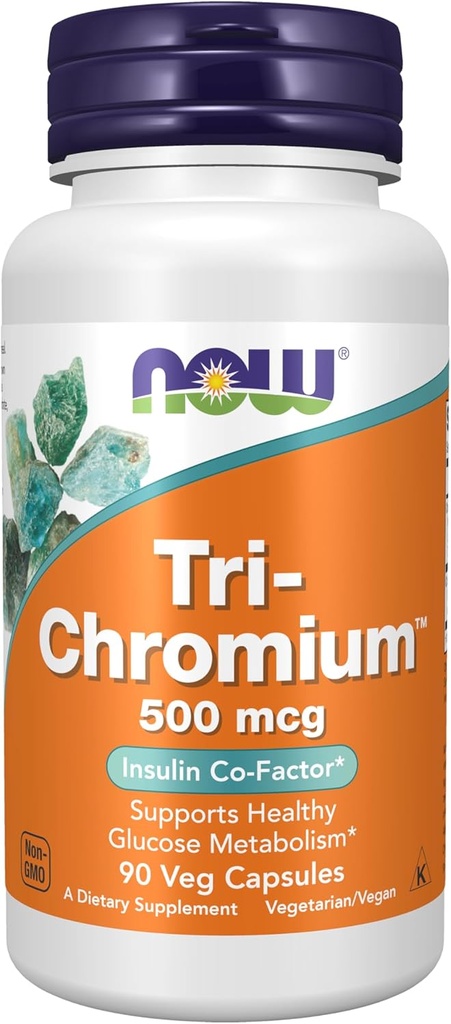 NOW Voedingssupplementen, Tri-ChromiumTM 500 mcg met kaneel, insulineco-Factor*, 90 Veg capsules