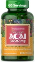 Puritan's Pride Triple Strength Acai 150 MG (3000 mg Equivalent) Antioksid xüsusiyyətləri və Flavonoids, 2 ay təchizatı, 120 Rapid Release Liquid Softgels