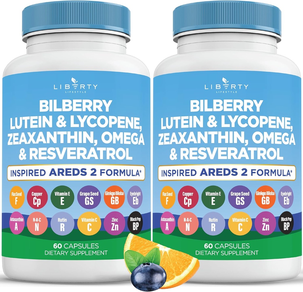 Begietako Osasun Bitaminak Bilberry, Lutein & Zeaxanthin, Lycopene, Resveratrol, Grape Seed Extract, Flaxseed Astaxanthin- AREDS 2-120 kapsulak
