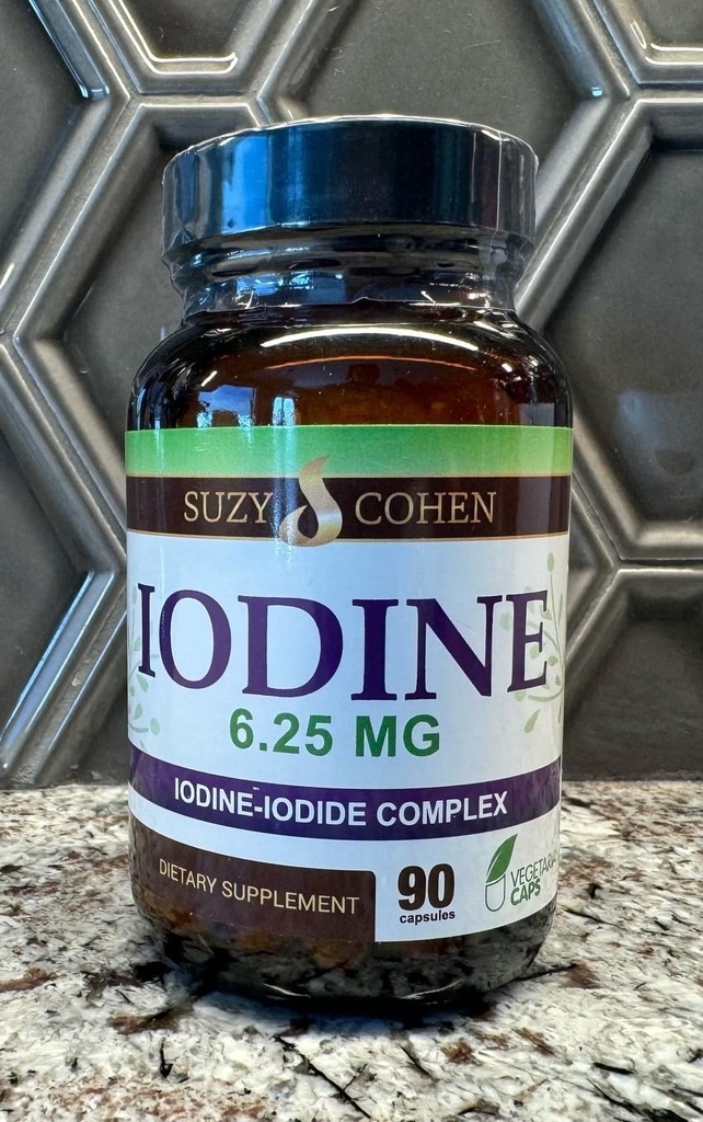 Suzy Cohen Iodine Complex Supplement - 6.25mg Iodine & Iodide Blend - 90 kapsula barazkijaleak dieta-euskarrirako