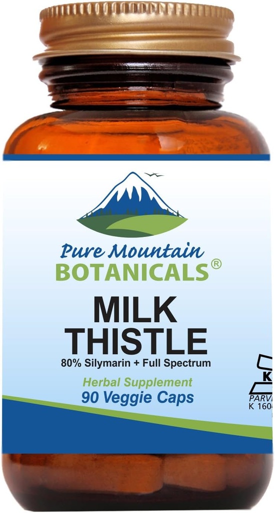 Pure Mountain Botanicals Milk Thistle Capsules - 90 Kosher Vegan Caps mit Bio Milk Thistles und Potent Silymarin Extract