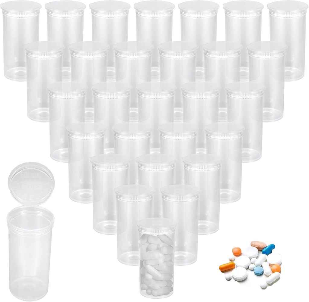 100Pcs Plastic Empty Prescription Vial, 13 Dram Pill Bottles, Waterproof Airtight Joint Pill Bottles with Pop Top Caps Medicine Container for Pills, Crafts, Candy, Suplementos e máis