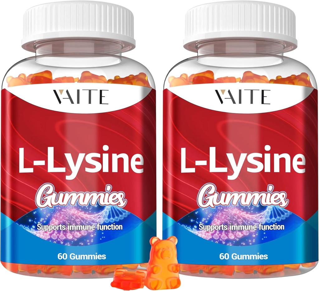L-Lysine 1000mg Gommies - Supporte la peau, les lèvres, le végétalien, sans gluten, 60 Lysine à croquer pour adultes, Vitamines tissulaire santé et système immunitaire, supplément de vitamine et compléments complexes (2 pack)