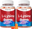 L- Lysin 1000mg Gummies - Understøtter hud, Lip, Vegan, Gluten Free, 60 Chewable Lysin til voksne, Vitaminer Tissue Health & Immunsystem, Aminosyrevitamintilskud & Complex Kosttilskud (2 Pack)