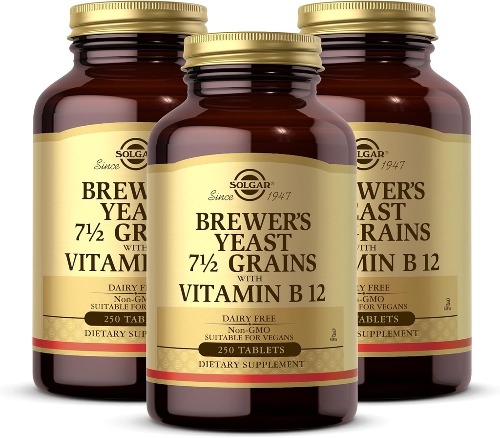 Solgar Brewer's Yeast 7 rưỡi Grains với vitamin B12-250 bảng, gói 3 - Non-GMO, Vegan, Dairy Free, Kosher - 123 Tổng dịch vụ