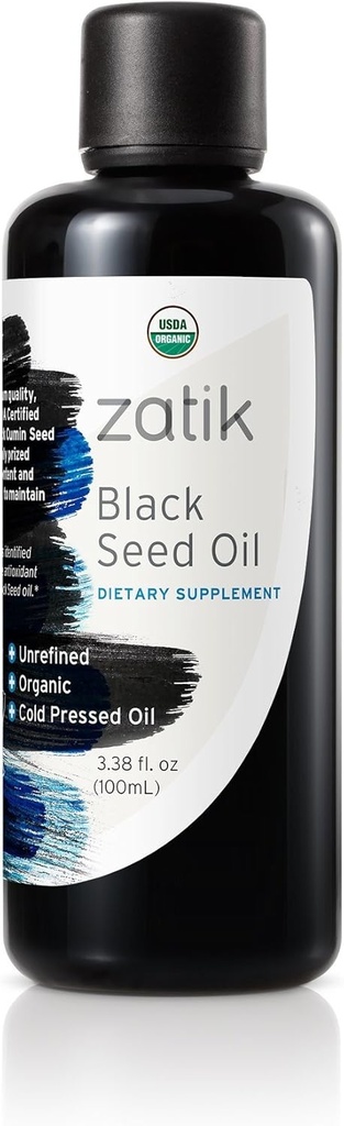 Zatik Naturals - Black Seed Oil, Nerafinovaný, USDA Organic, Cold- Pressed - Vyšší EFA, Serving Natural Imunitary Booster and All- Natural Defense Mechanism. 3.38 fl oz