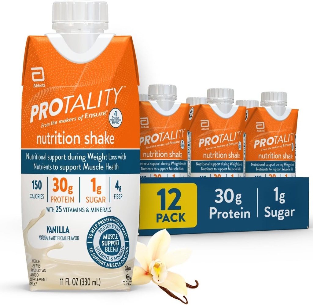 Vanilla Nutrition Shake | 30 г белка, 1 г сахара | Питание для здоровья мышц во время потери веса | 12 упаковок