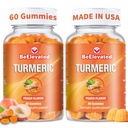 Turmeric and Ginger Supplement Gummies – Vegan and Non-GMO Peach Flavor Curcumin Gummies with Black Pepper for Adults – 60 Gummies per Bottle (Pack of 2)
