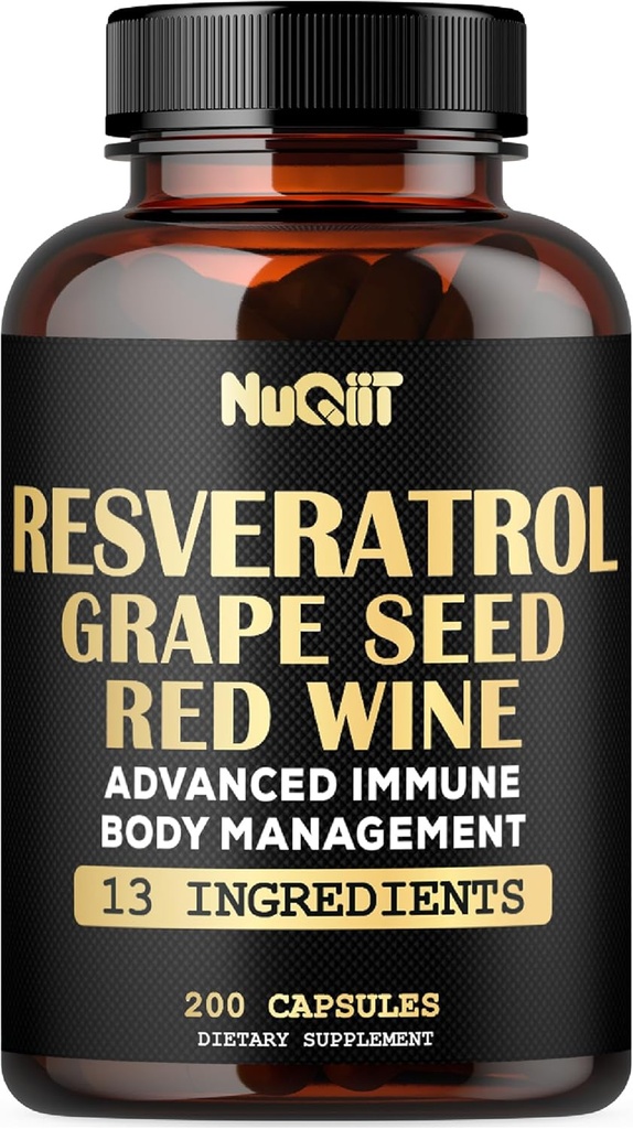 Trans Resveratrol täydennysosa Red Wine Extract, Immune & Body Management Complex - Echinacea, valkosipulin sipuli, berberiini HCI, Milk Thistle & More - 200 kapselia 100 tarjoiluun