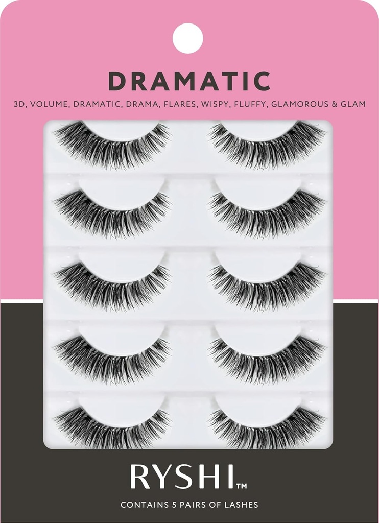 Ryshi Valse wimpers met 5 paar, Dramatic Look met zelfklevende en herbruikbare Lash Set, Verbeter natuurlijke schoonheid voor extra volume