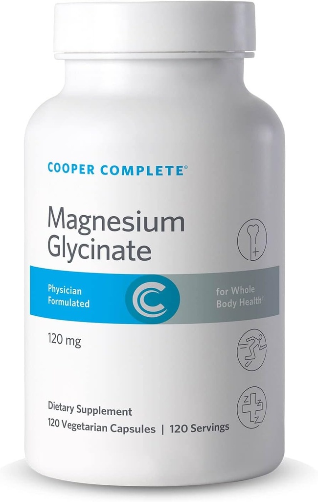 Cooper Complete-Magnesium Glycinate Supplement - 120 mg Elementalt magnesium per vegetarisk kapsel.120 Kapsler. Pakke med 1