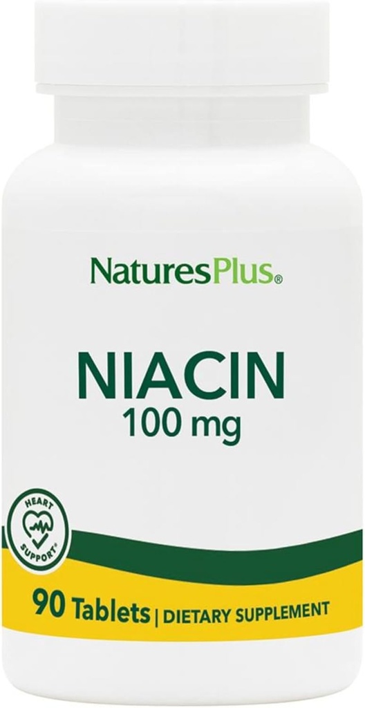 Natures Plus Niacin - 100 mg, 90 Vegetarische tabletten - High Potency Vitamine B3 Supplement - Glutenvrij - 90 porties