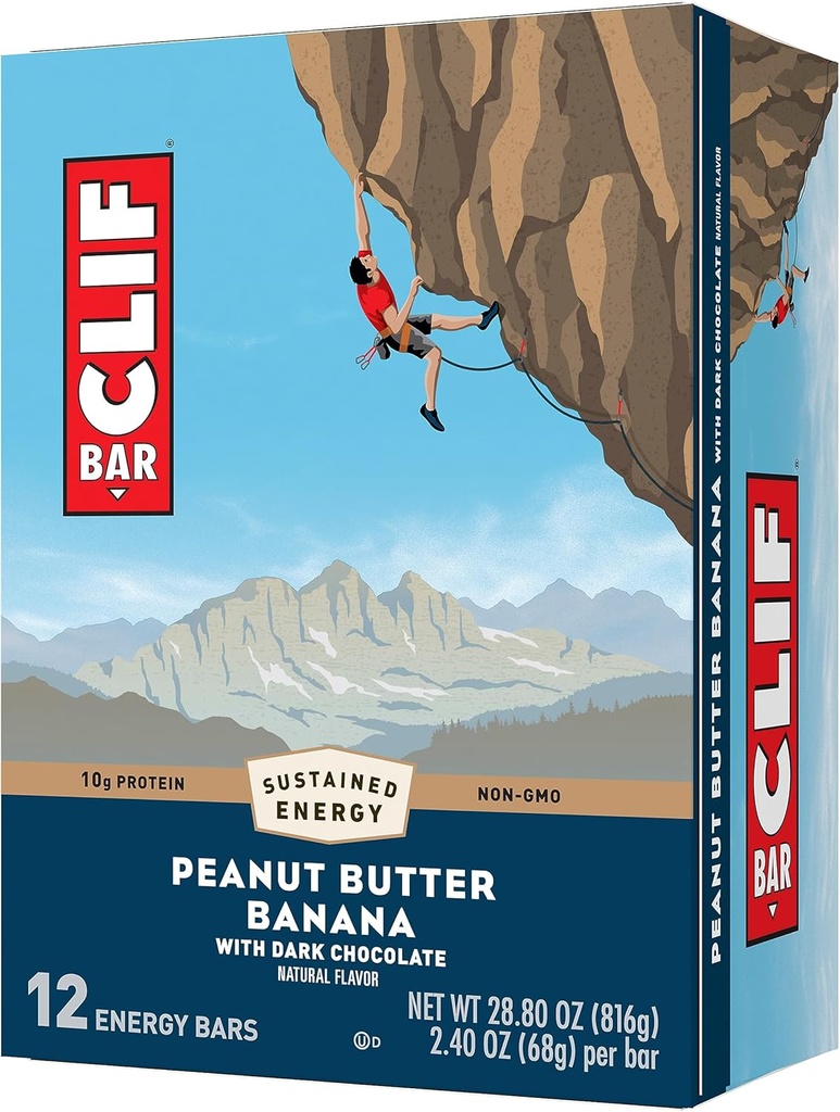 CLIF Bar – กล้วยเนยถั่ว กับ ช็อกโกแลต แฟลฟลอร์ – ผลิตด้วยออแกนิก โอต - Not-GMO - รากพืช - บาร์พลังงาน - 2.4 โอซ (12 แพค)