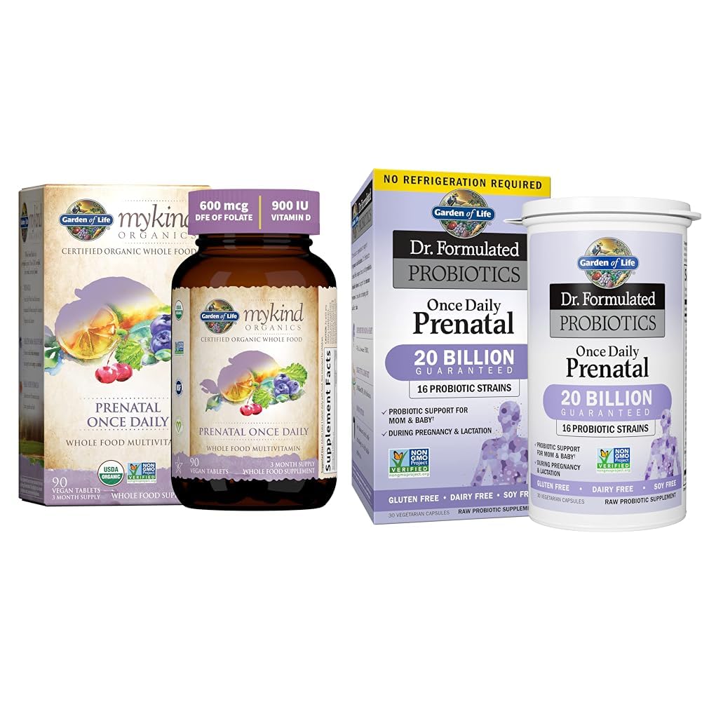 Garden of Life Organics Prenatal Vitamin: Folate for Energy & Healthy Fetal Development & - Dr. Formulated Probiotics Once Daily Prenatal - Acidophilus and Bifidobacteria Probiotic Support