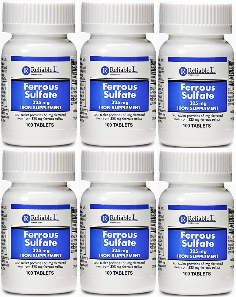 Ferrous Sulfate Iron 325 mg Generisk för Feosol 100 tabletter PACK av 6