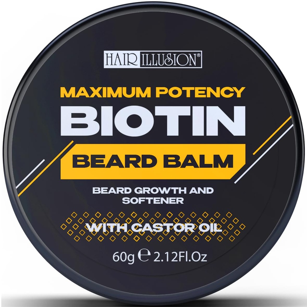 Håret Illusjon MAXIMUM POTENCY BIOTIN Beard Balm For Skjeggvekst og mykning, svart