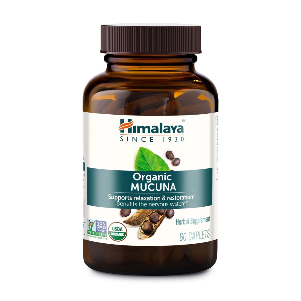 Himalaya USDA Organic Mucuna Pruriens Supplements, 600mg, Mucuna Pruriens Extract for Calming Relaxation from Tension and Promoting Brain Function - Vegan, Non-GMO, Gluten Free, 60 Caplets