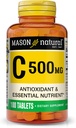 MASON NATURAL Vitamin C 500 mg - podporuje zdravý imunitní systém, antioxidant a esenciální výživu, 100 tablet