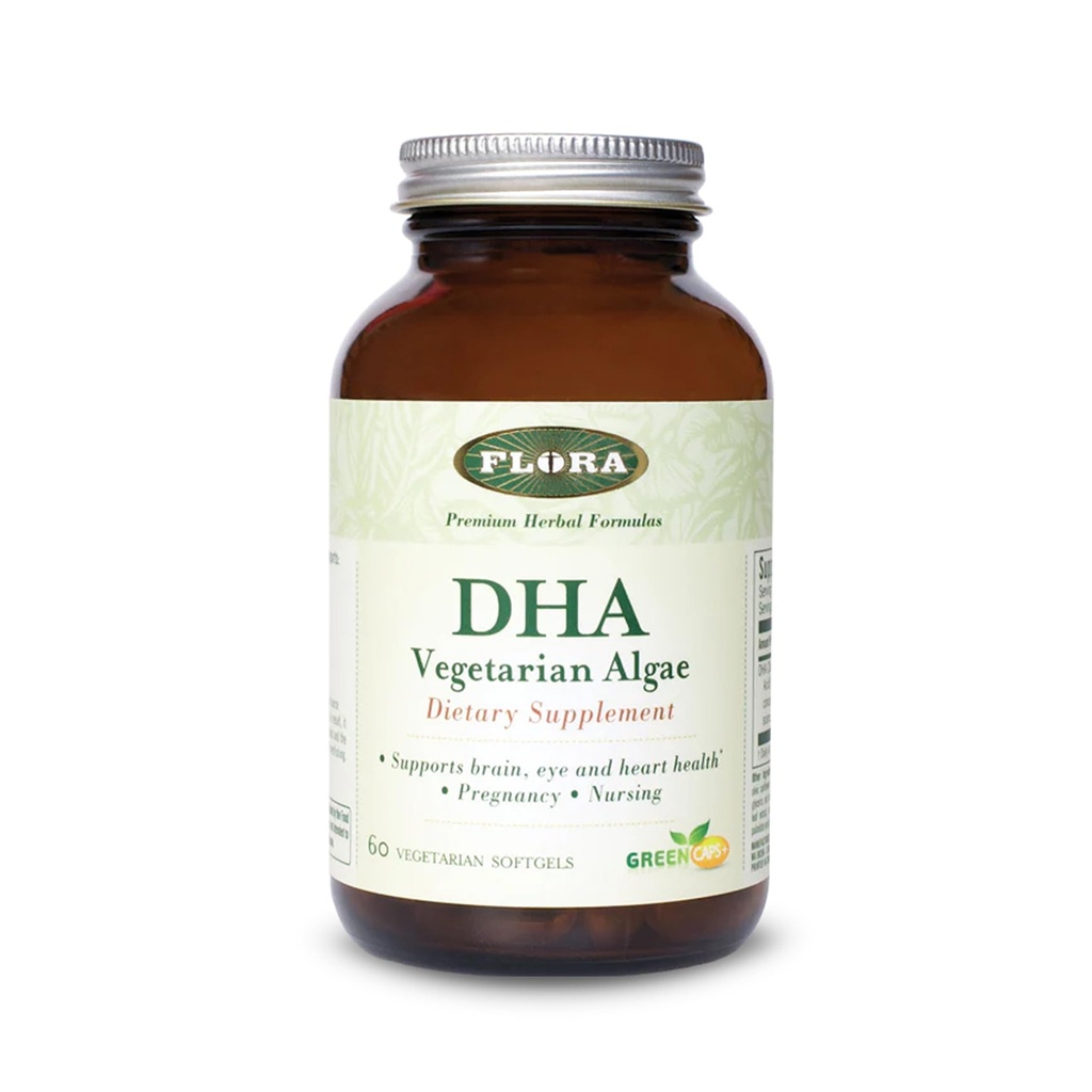 Flora - DHA Vegetarian Algae GreenCaps Plus - Brain & Heart Health - Aids Overall Health During Pregnancy - For Brain & Nervous System - Provides Omega-3 - Vegan & Sustainable - 60 Vegetarian Softgels