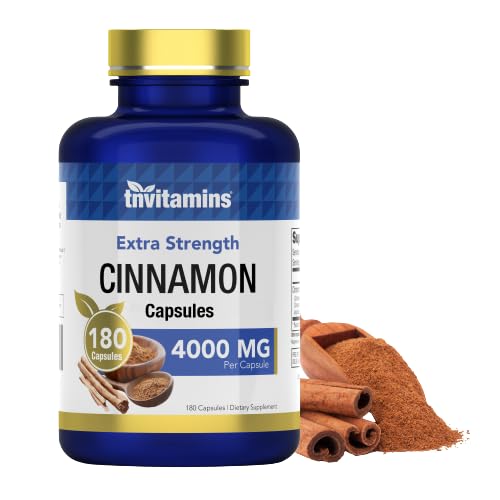 tnvitamins Cinnamon Capsules 4,000 mg Equivalent - 180 Capsules | Cassia & Ceylon Cinnamon Pills | Two Varieties! | Non-GMO! | Made in The USA!