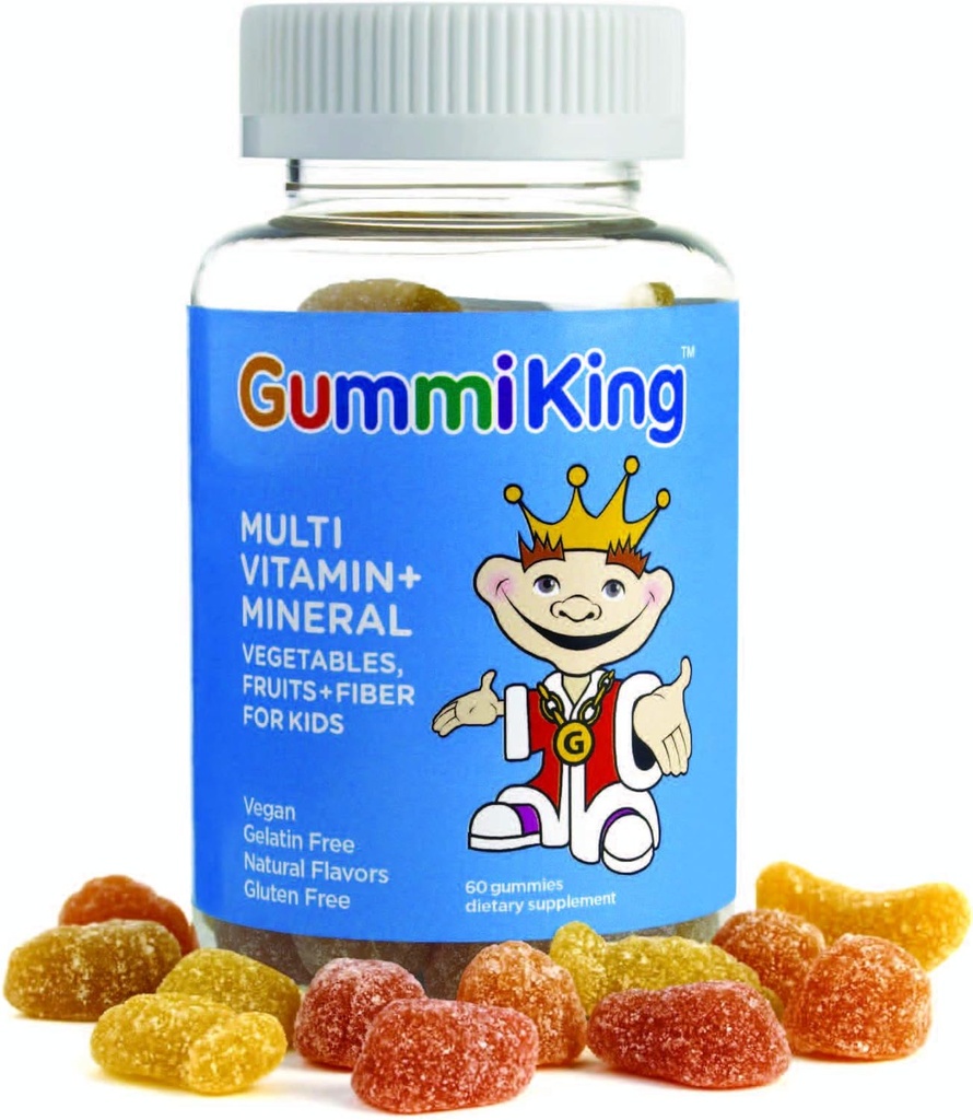 Gummi King Multivitaminų ir mineralinių medžiagų, vaisių, daržovių ir pluošto Gummi, braškių / citrinų / apelsinų / vynuogių / vyšnių / greipfrutų, 60 Count