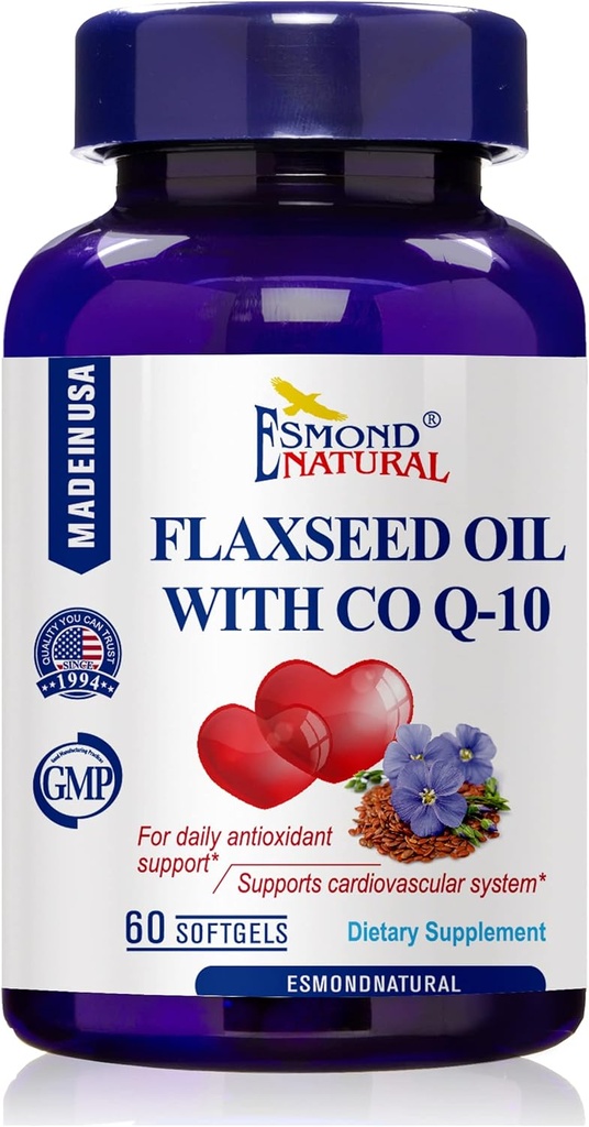 Petroli Flaxseed amb CO Q-10 (Daily antioxidant i Implementació vascular del sistema Cardiocular), Implementació del GMP, Producte natural Assn Certified, fet als EUA - 400mmg, 60gels