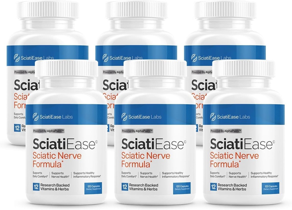 SciatiEase Sciatic Nerve Health Support Supplement - Nerve Support Formel mit AlphaPalm, Pea, Vitamin B Complex, Alpha Lipoic Acid 300mg - 6 Flaschen