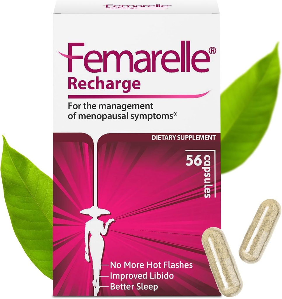 Femarelle® Recharge – Menopause dopolnilo za ženske - klinično dokazano Menopause Relief - vročih bliskov, nočno potenje, spanje & Libido Podpora v prvem mesecu, Gluten-free, GSO-free & Hormone Free