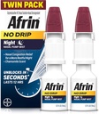 AFRIN No Drip Night Nasal Mist Twin Pack, Non-Drowsy, Fast-Acting Deongestant для відпочинку сну з Chamomile Scent, Дорослі та діти 6 і Старші, .5 fl oz (Pack of 2)