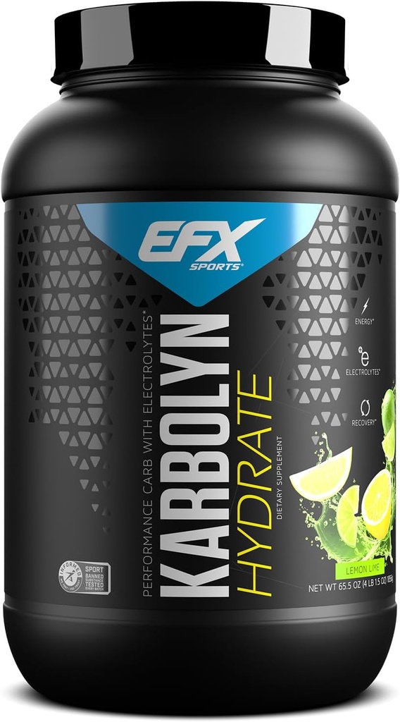 EFX Sports Karbolyn Hydrate | Carbohydrat pulver + Elektrolytter | Sukkerfri idrettsdrikk blanding | Drivstoff og hydrasjon | Stimulant Gratis | 66 Serveringer (Lemon Lime)