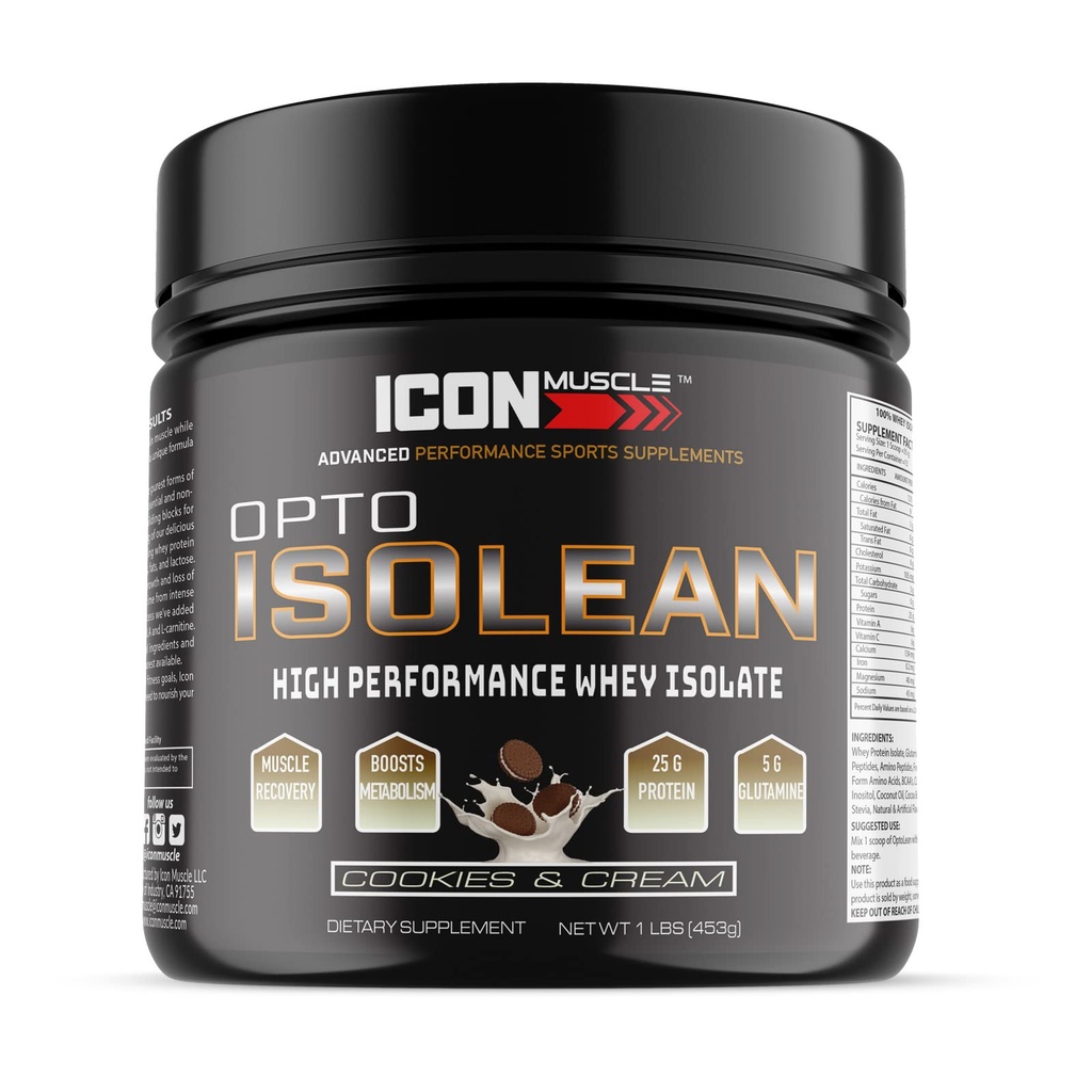 Isolean Whey Protein Isolate Powder, Vanilla, Chocolate, Strawberry, Cookies & Cream, Salted Caramel, Chocolate Mint, Chocolate Peanut Butter, 1 Pound (Cookies & Cream)