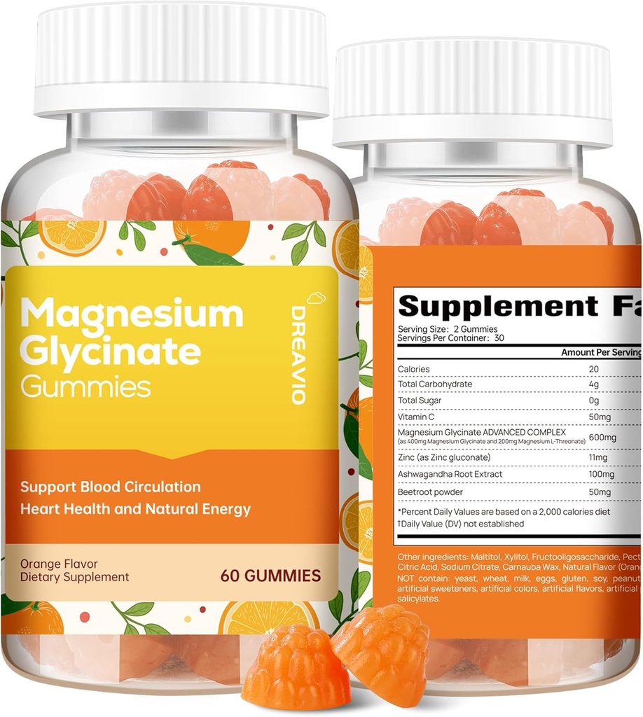 60 bá tước Manesium Glycinate Gummies 400mg w/Ashwaganda bổ trợ - Sugar Zincium Glycinate bổ trợ Ashwaganda Gummies cho người trưởng thành