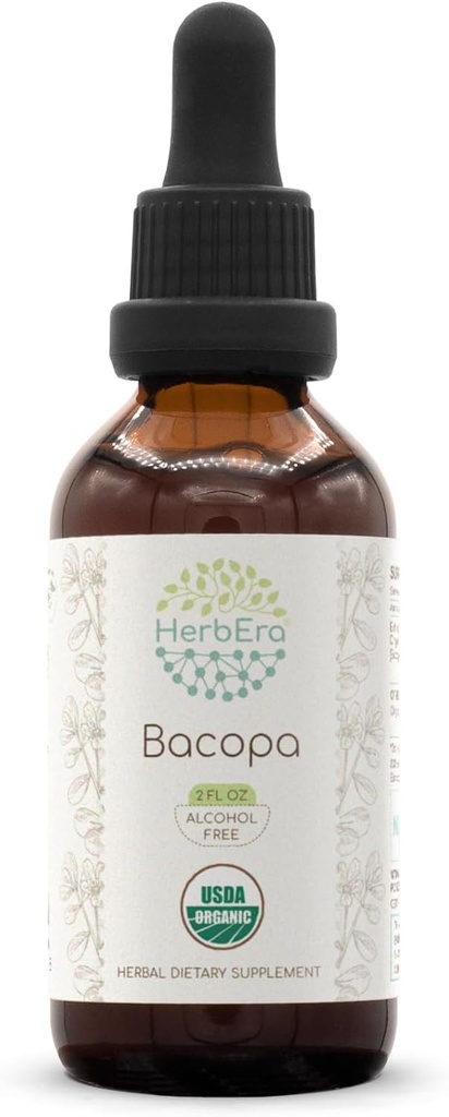 HerbEra Bacopa B60 USDA Organic Tincture CLAS124; Alkoholo- Free Extract, High- Potency Bylinné kapky, Relaxace, pozitivní kognitivní účinek CLAS124; Certified Organic Bacopa (Bacopa Monnieri) Sured Herb (2 fl oz)