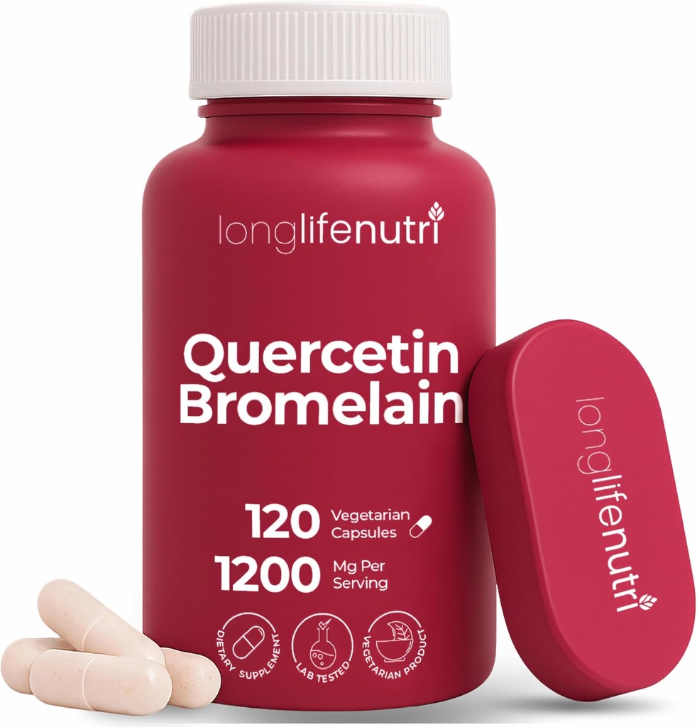 LongLifeNutri Quercetin 1000 mg s hypromelínom 200 mg - 120 Vegetariánov Kapsule, Organický Dihydrát komplex pre spoločnú mobilitu a rovnováhu dýchania, 2-Month Supply, GMP Certified, Made in USA