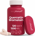 LongLifeNutri Quercetin 1000mg s Bromelain 200mg - 120 Vegetariánských kapslí, Organic Dihydric Complex for Joint Mobility & Respirační bilance, 2- Month Supply, GMP Certified, Made in USA