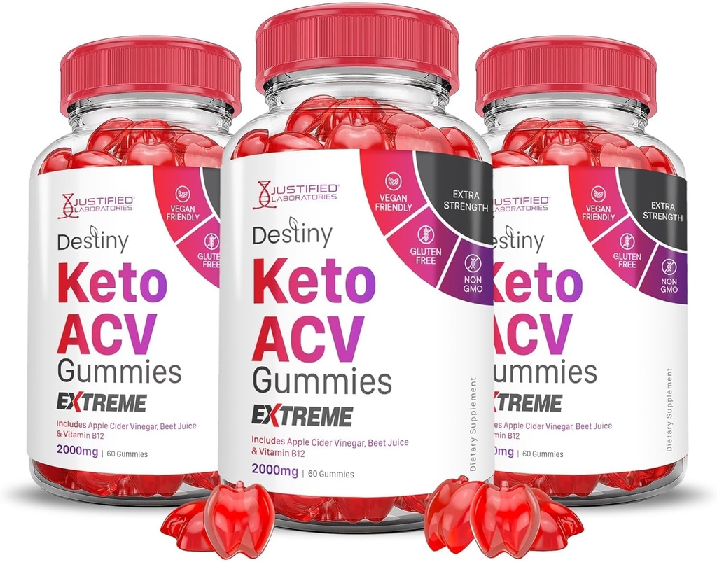 Justified Laboratories (3 Pack Destiny Keto ACV Gummies Extreme 2000MG Destiny Keto Gummies Advanced Formula Apple Cider Vinegar with Pomegranate Beet Juice Powder B12 Vegan Non GMO 180 Gummys