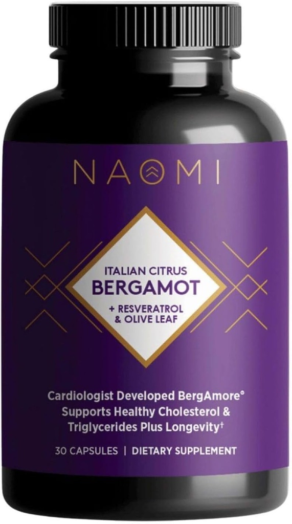 NAORI Ý Citrus Bergamot 500mg + Resveratrol, Award-Winning Cardipd, Hỗ trợ Cholesterol & Healthy Cilar Hàm Tế bào, 7 Key Polyphenols, Resveratrol & Olive Leaf, 30 ngày cung cấp