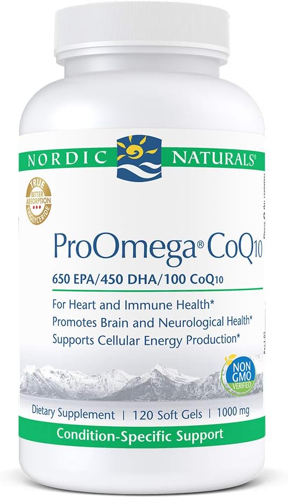 Nordic Naturals ProOmega CoQ10 - Halolaj, 650 mg EPA, 450 mg DHA, 100 mg CoQ10, Promotes Neurological Health and Cellular Energy Production *, 120 Soft Gels