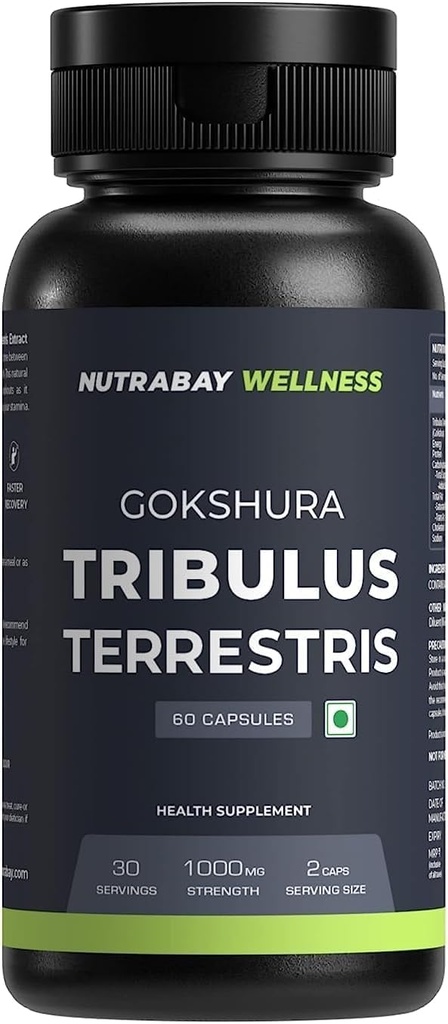 Wellness Tribulus Terrestries (Gokshura) - Naravna podpora za energijo, zmogljivost in rast mišic - 1000mg, 60 Veg kapsule