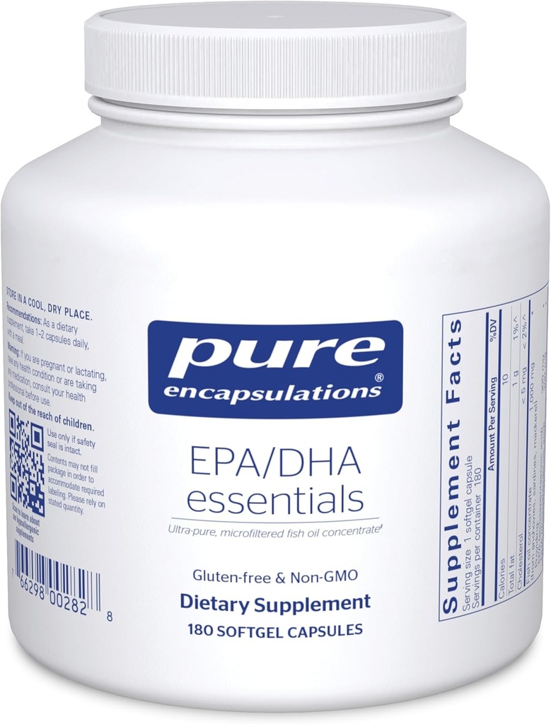 Pure Encapsulations EPA / DHA Essentials - Fish Oil Concentration Supplement to Support Cardiovascularis Health - Premium EPA & DHA Supplement with Omega 3 - 180 Softgel kapszula