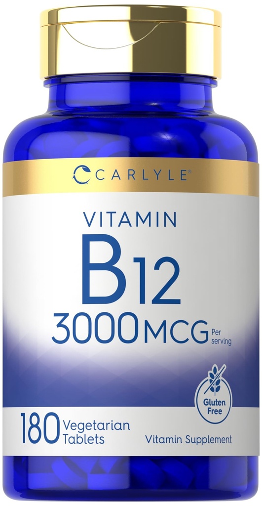 Carlyle B12 Vitamin 3000 mcg | 180 Tablets | Vegetarian Supplement | Non-GMO & Gluten Free