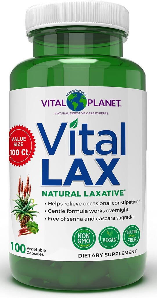 Vital Planéta - Vital Lax Natural Laxative Cleanse Supplement pre príležitostné zápcha, s hydroxidom horečnatým, Slippery Elm, Aloe, a Triphala na podporu Bowel Pravidelnosť 100 Kapsule