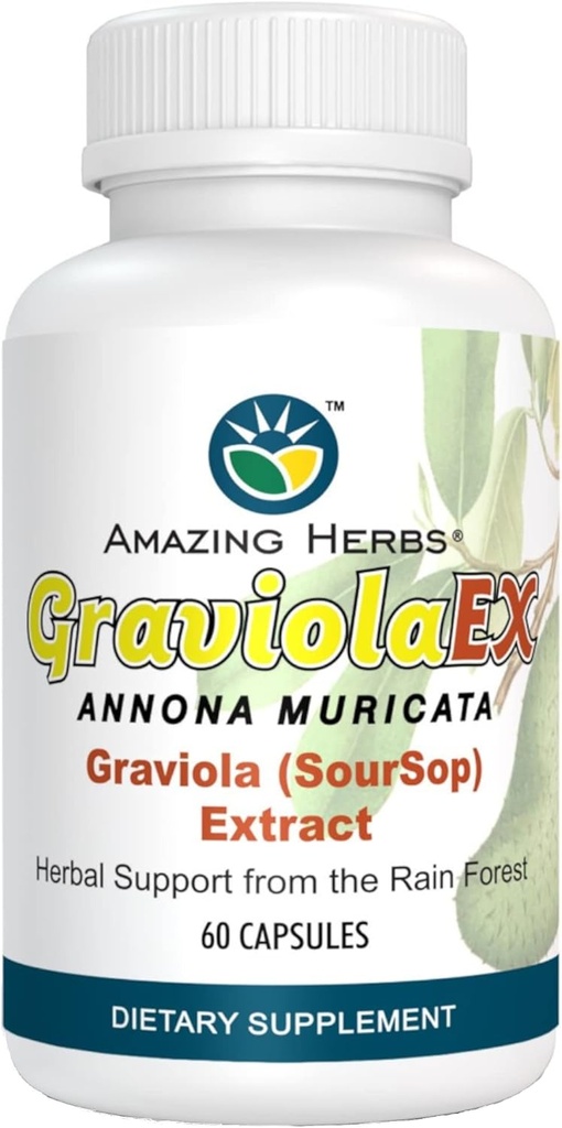놀라운 허브 GraviolaEX Anona Muricata - 100 % 순수 Graviola (Soursop) 추출물, 비 숲에서 자연 건강, 초본 다이어트 보충 - 60 개 (팩 1)