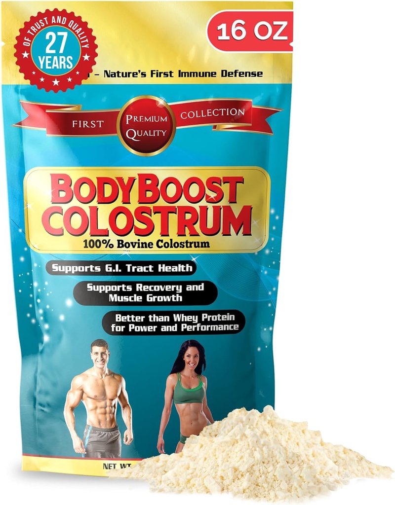BodyBoost Whole Colostrum, 100% אבקת Bovine Colostrum, Immune Booster with Immunoglobulin & Lactoferrin, Grass Fed Colostrum for Gut, 16 oz