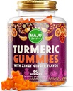 Maju Superfoods Turmeric Curcumin Gummis 60ct, Zingy Ginger Taste, Black Pepper Extract für verbesserte Absorption und Potenz, Turmeric Gummies für Erwachsene und Kinder