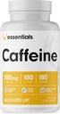 Cafeína 200mg por porción, esencial (180 porcións, 180 cápsulas)