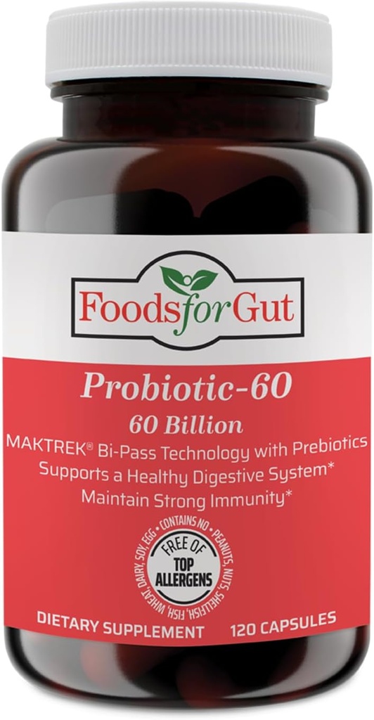 Foods for Gut probiotic Capsules 60 billion Cfu 's draft 124; MAKTrek Bipass Technology